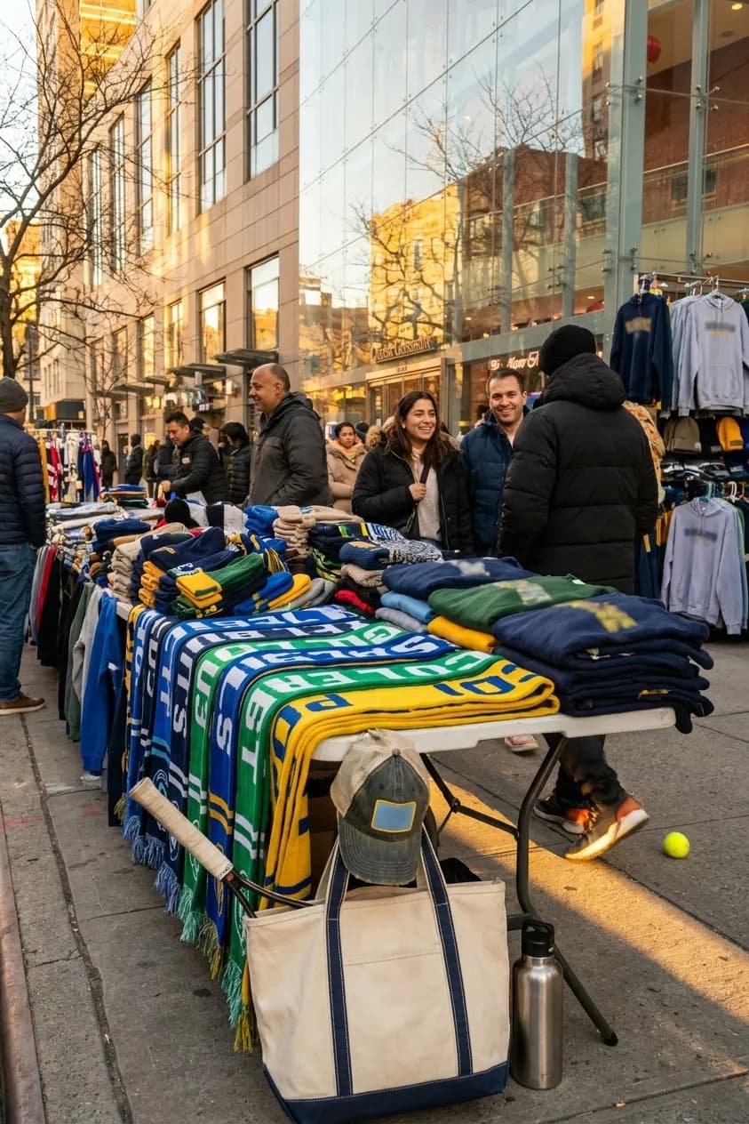 A bright Queens local-life scene connected to Minnesota Juárez Soccer Scarf Vendors Near US Open.
