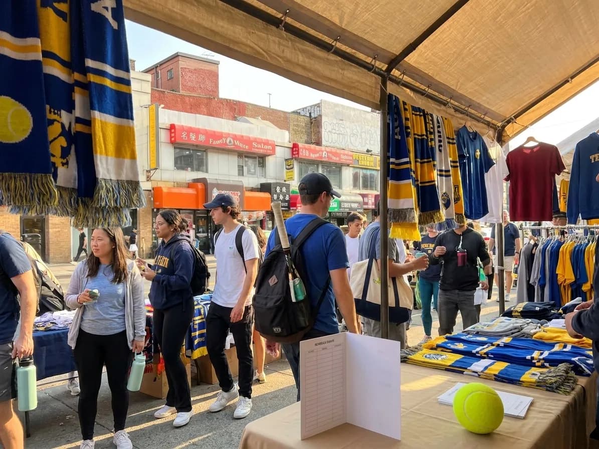 Bright New York local-life cover for Minnesota Juárez Soccer Scarf Vendors Near US Open.