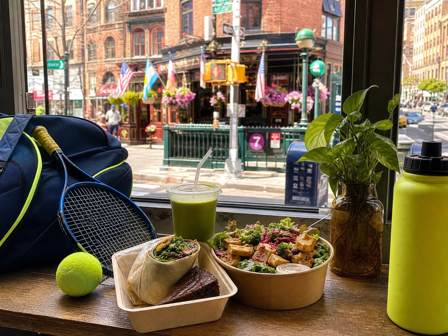 A bright Queens local-life scene connected to Aaron Donald Near US Open 2026: Vegetarian Food Halls Near The 7 Train.