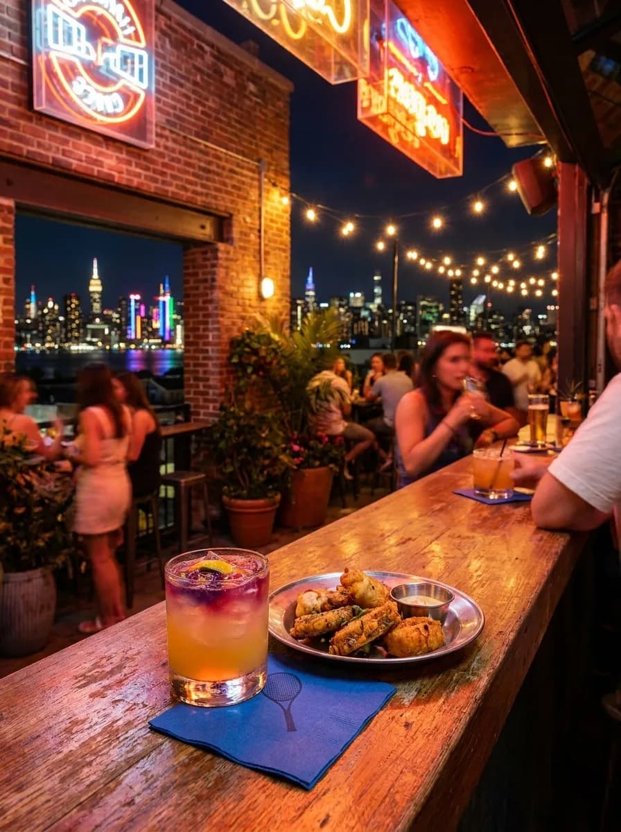 A bright New York local-life cover for D4vd Playlist Stops Across Queens After Late US Open Sessions, inspired by long island city skyline night.