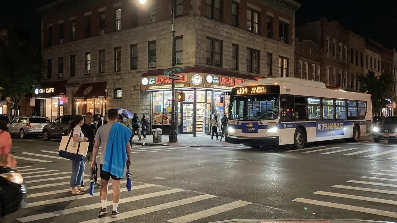 A distinct New York editorial scene inspired by astoria queens street night, connected to US Open week.
