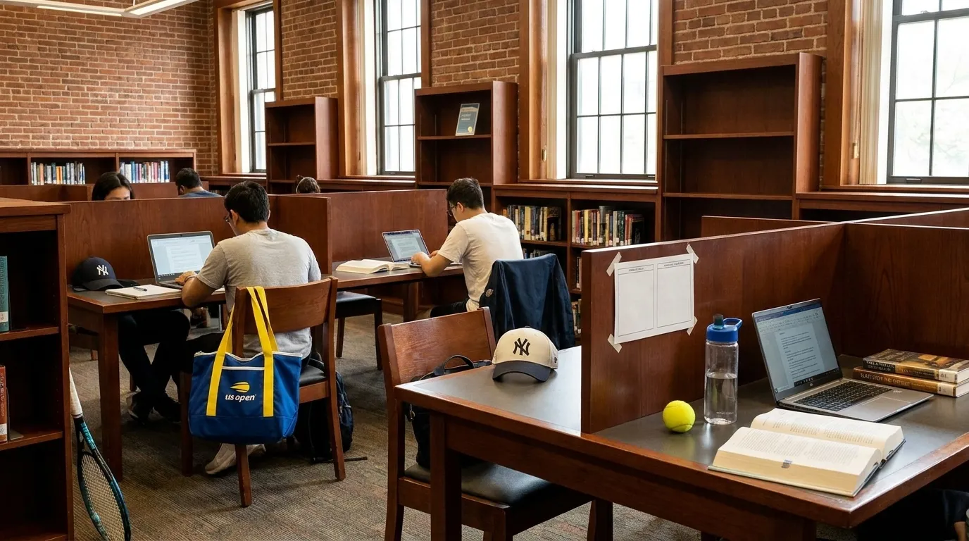 Bright New York local-life cover for Focus Quiet Study Spaces: Queens Public Libraries Near US Open.