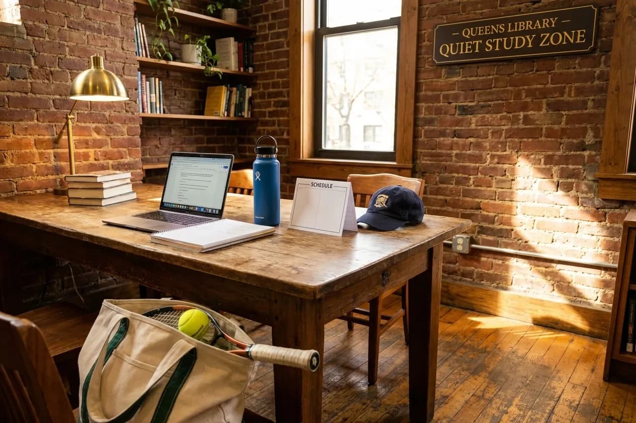 A bright Queens local-life scene connected to Focus Quiet Study Spaces: Queens Public Libraries Near US Open.