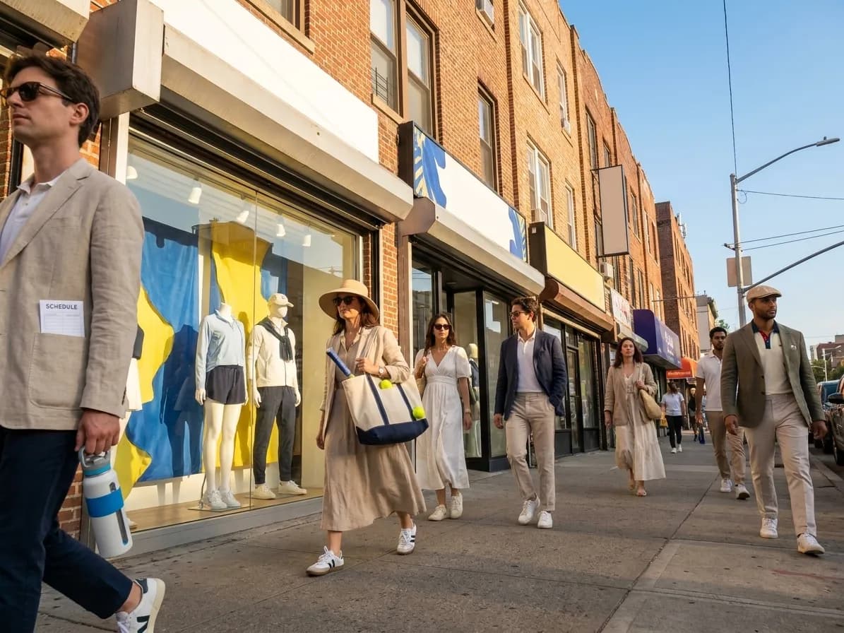 A bright Queens local-life scene connected to Anamaria Goltes Fashion Boutiques Near Queens US Open Venue.
