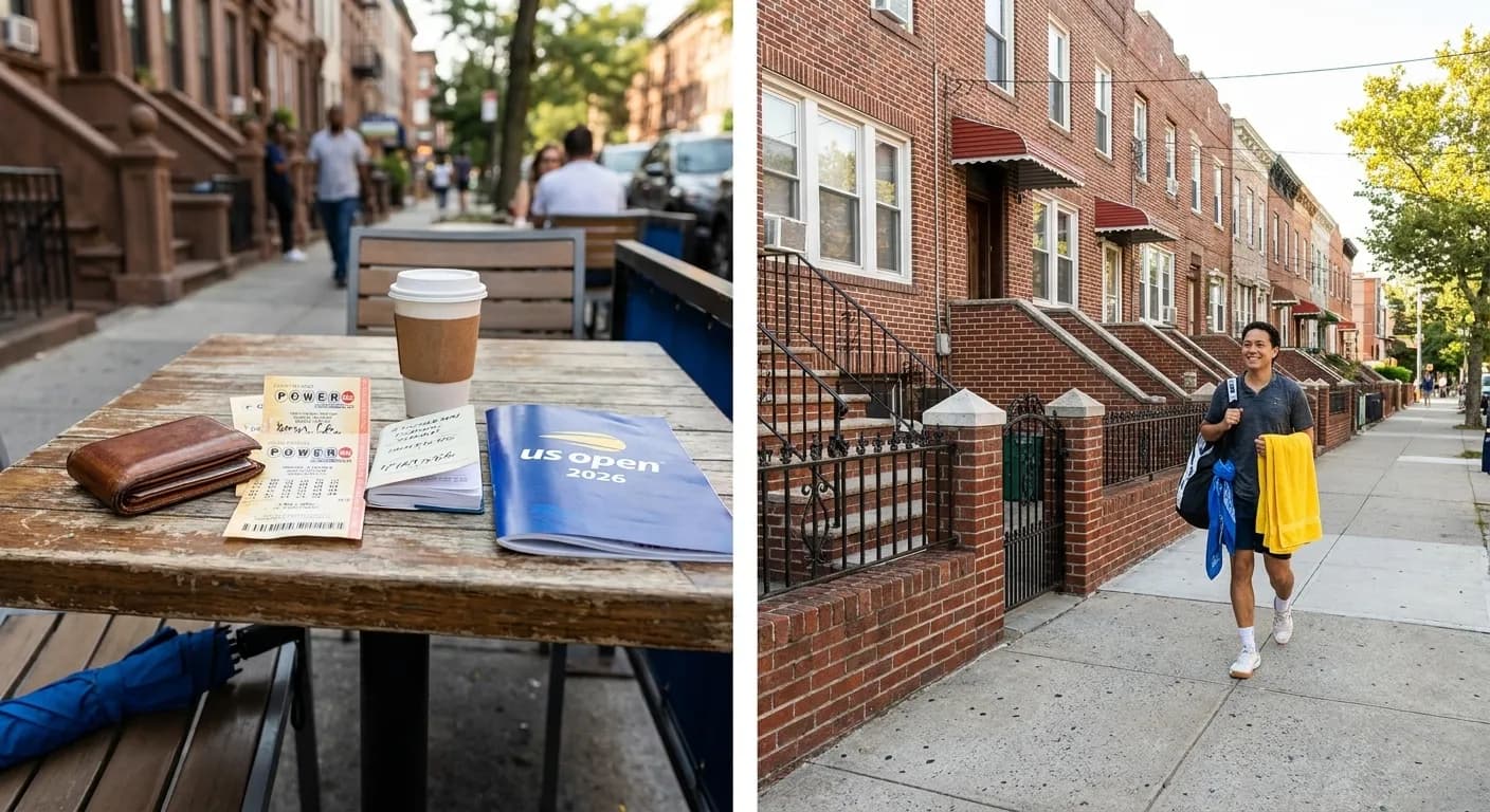 A distinct New York editorial scene inspired by new york wallet table, connected to US Open week.