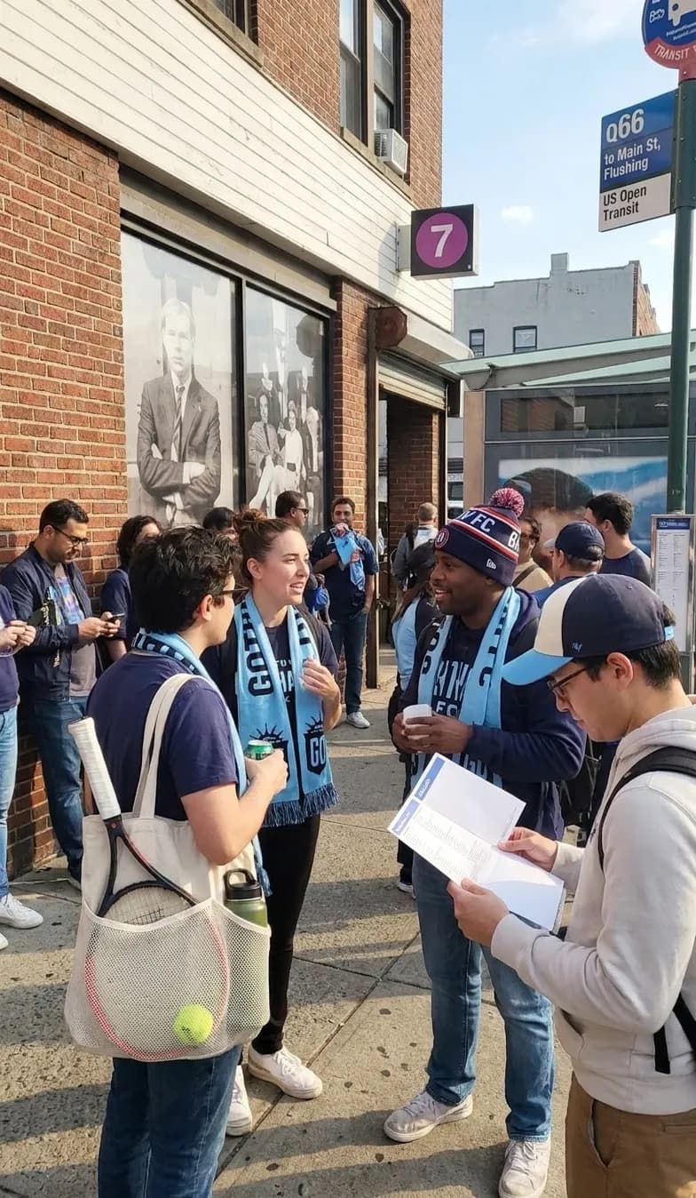 A bright Queens local-life scene connected to Gotham vs Bay FC Soccer Stops Near US Open Transit.