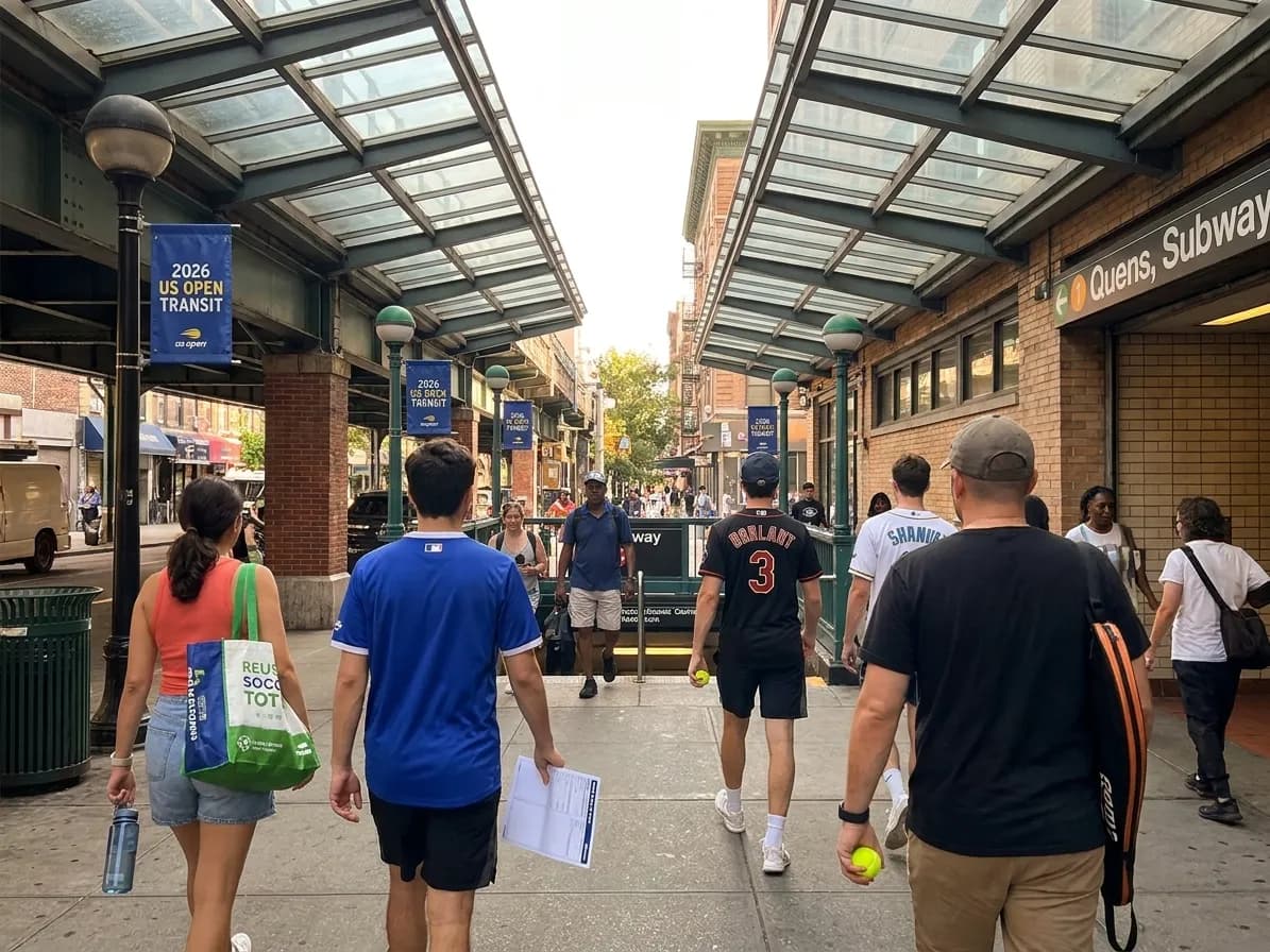 A bright Queens local-life scene connected to Gotham vs Bay FC Soccer Stops Near US Open Transit.