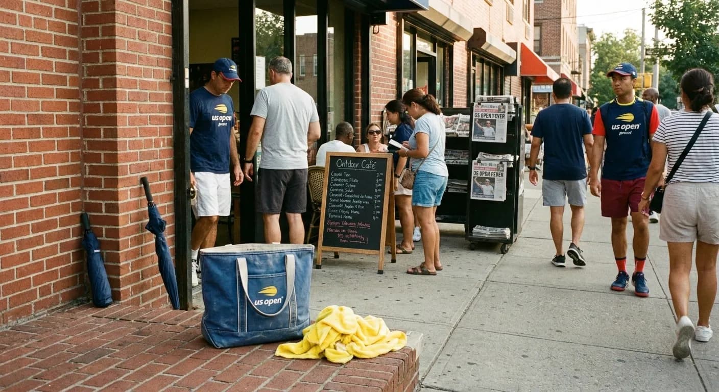 A distinct New York editorial scene inspired by new york wallet table, connected to US Open week.