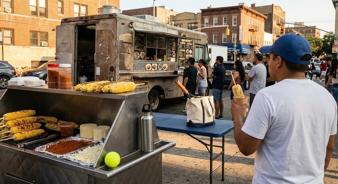 A bright Queens local-life scene connected to Mexico Style Street Food Carts Near 2026 US Open.