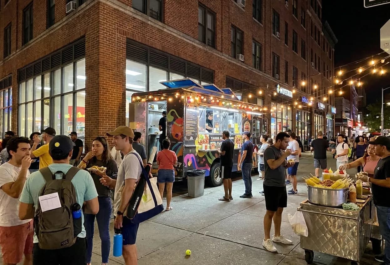 Bright New York local-life cover for Mexico Style Street Food Carts Near 2026 US Open.