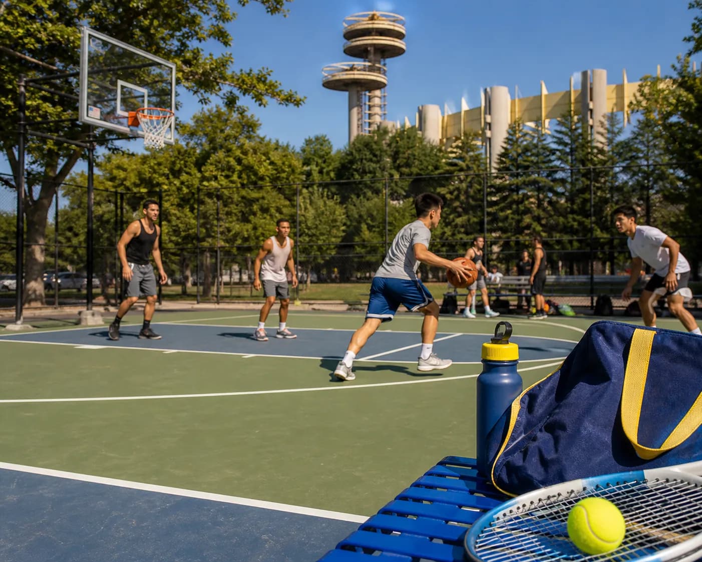 A bright Queens local-life scene connected to Lonnie Walker Basketball Pickup Games Near 2026 US Open Queens.