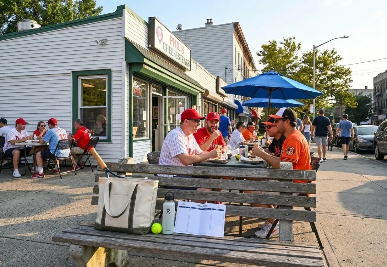 A bright Queens local-life scene connected to Phillies vs Orioles Fans: NYC Cheesesteak Delis During 2026 Open.