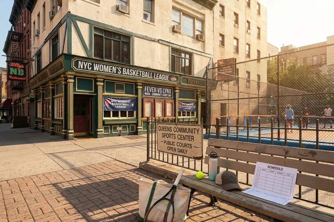 A bright Queens local-life scene connected to Fever vs Lynx WNBA: NYC Women's Basketball Courts US Open.