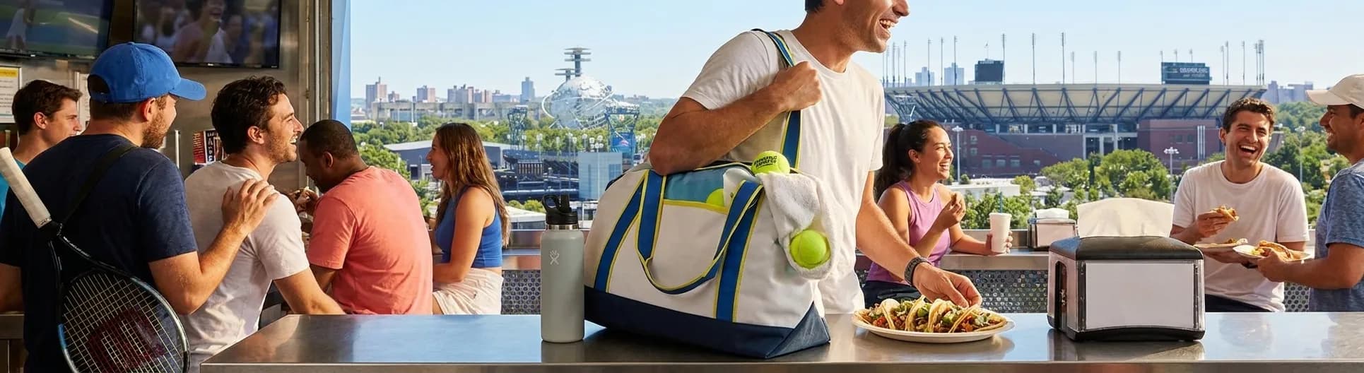 Bright realistic US Open 2026 local-life cover for NFL Sunday Ticket Sports Bars For US Open 2026 Travelers.