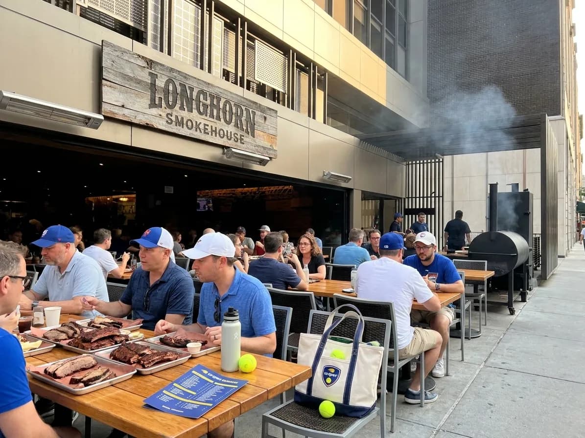 A bright Queens local-life scene connected to Eli White Rangers Fans: NYC Texas BBQ Restaurants US Open.