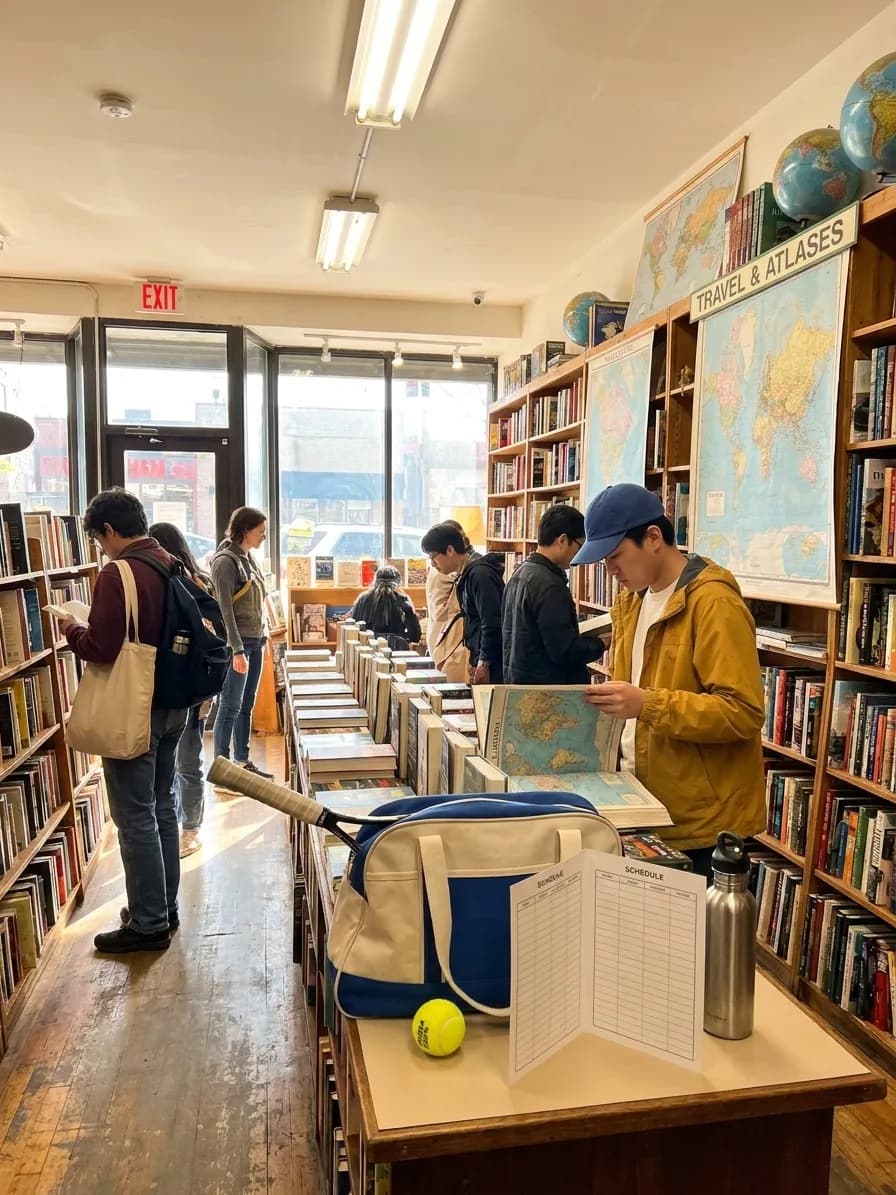 Bright New York local-life cover for Kirill Basin Geography Books Near Queens US Open Venue.