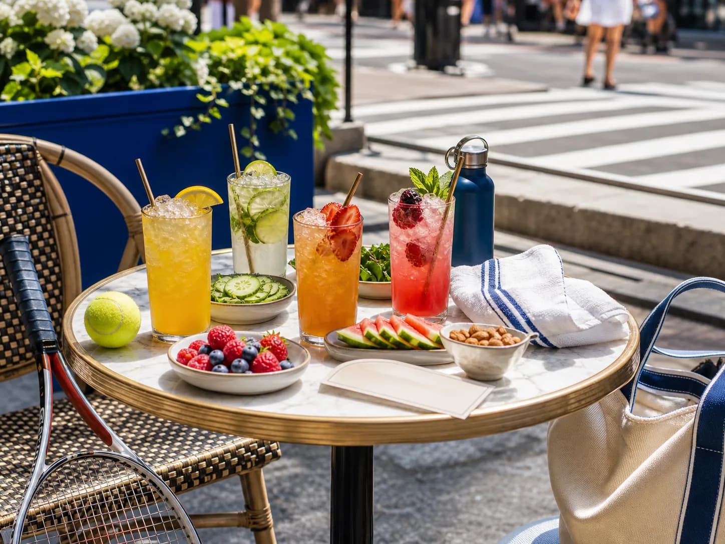 Bright Queens local-life detail for Jenna Ortega Plan For US Open 2026 Mocktail Table Qualifying Week.