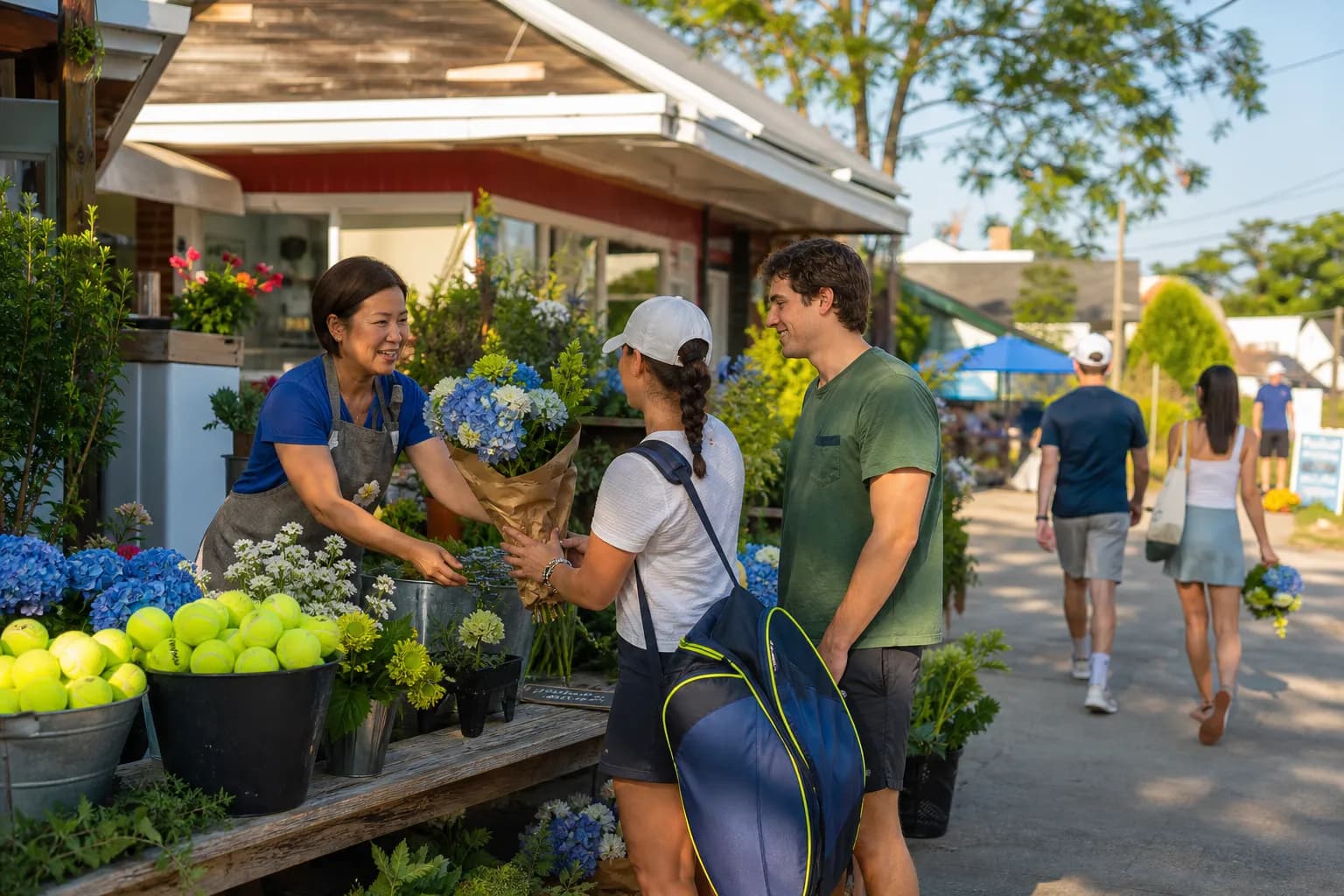 A bright Queens local-life scene connected to Grown Ups 3 Near US Open 2026: Local Florist Stops For Tournament Celebration Bouquets.