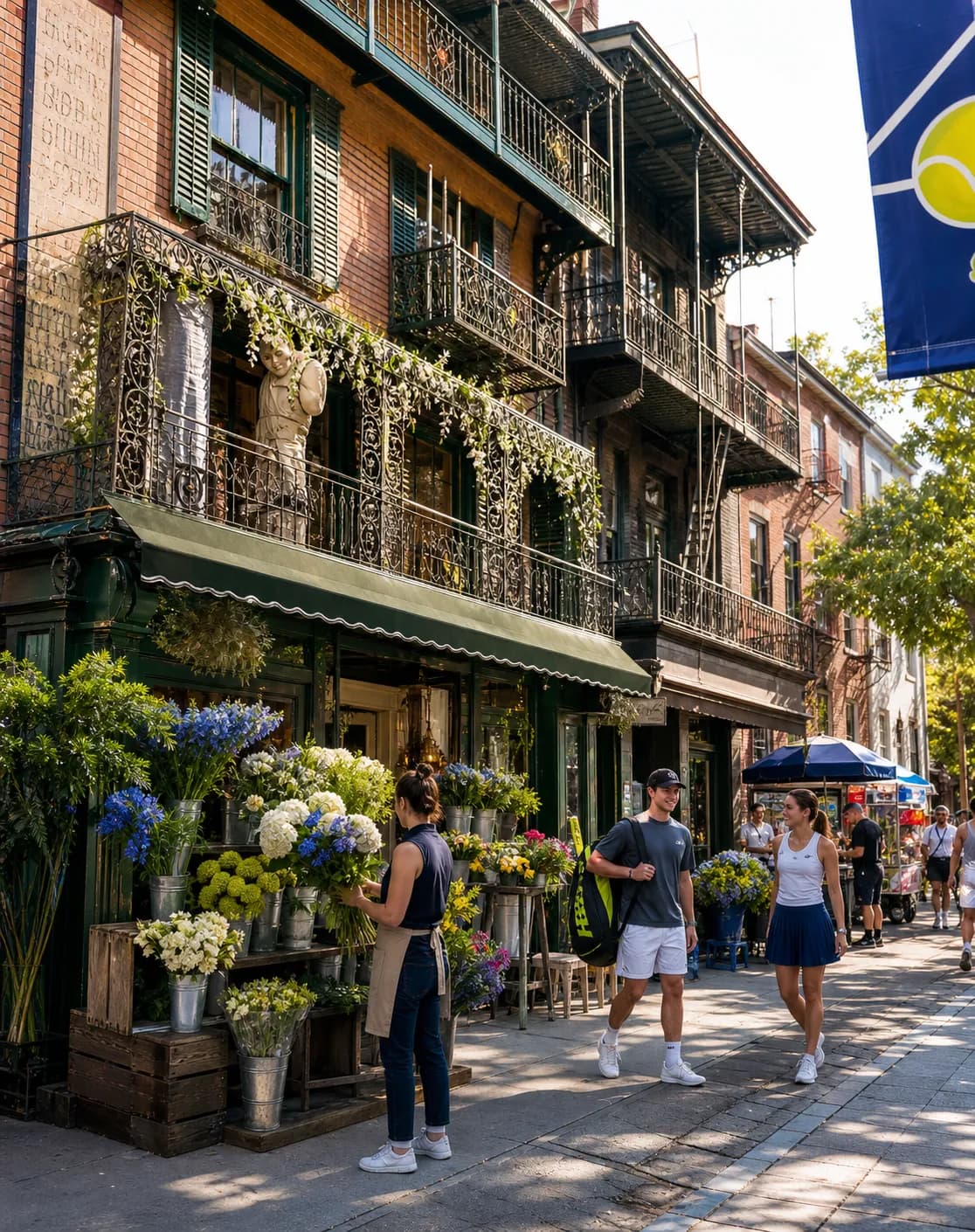 A bright Queens local-life scene connected to Grown Ups 3 Near US Open 2026: Local Florist Stops For Tournament Celebration Bouquets.