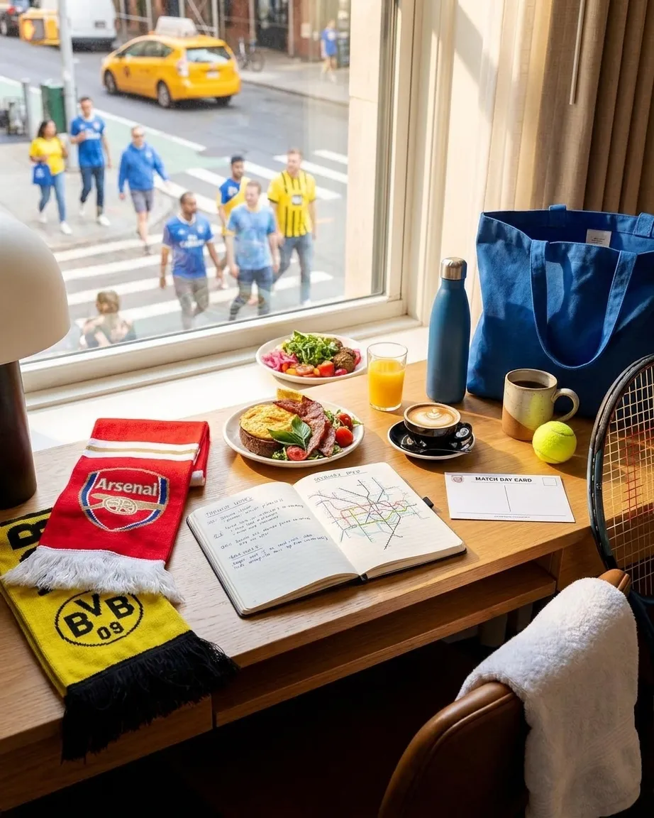 Bright realistic US Open 2026 local-life cover for Arsenal Dortmund Breakfast Pubs Before US Open 2026.