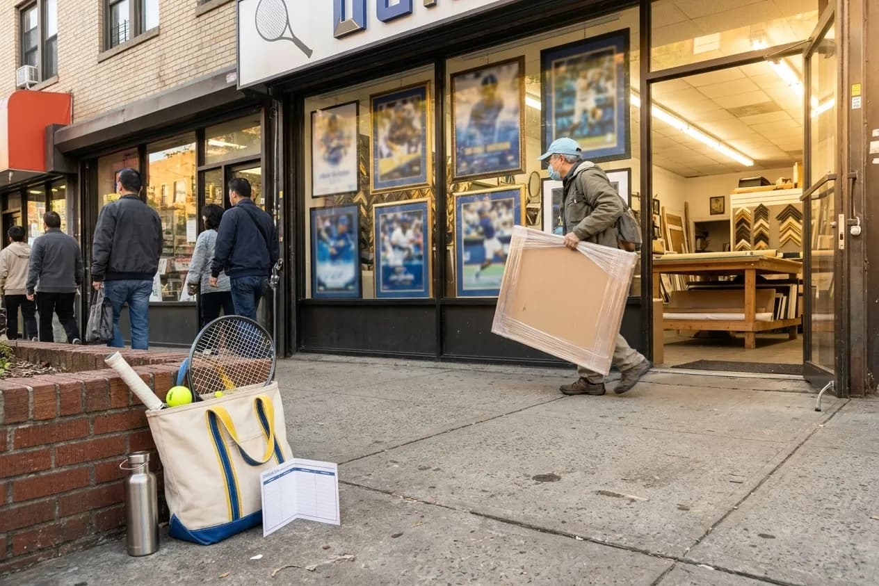 A bright Queens local-life scene connected to Steffi Graf Era Memorabilia Framing Shops Near 2026 US Open.