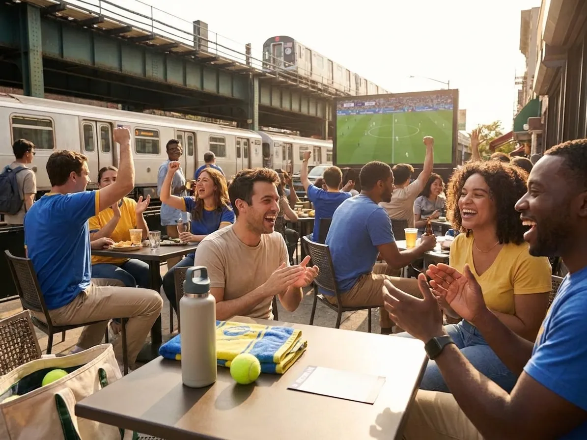 Bright Queens local-life detail for LAFC Guadalajara Late-Night Soccer Stops Near US Open 2026.