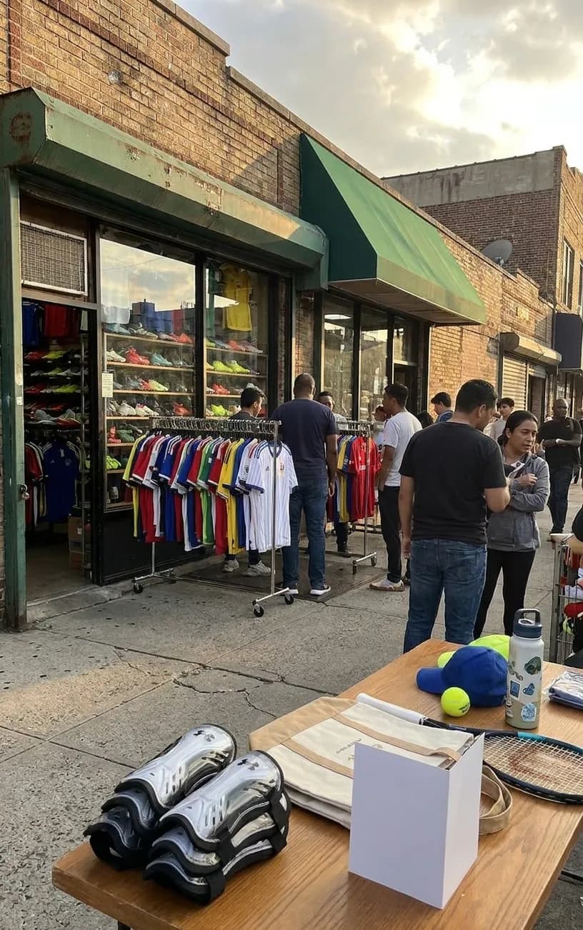 A bright Queens local-life scene connected to Neymar Style Soccer Gear Shops Near 2026 US Open.