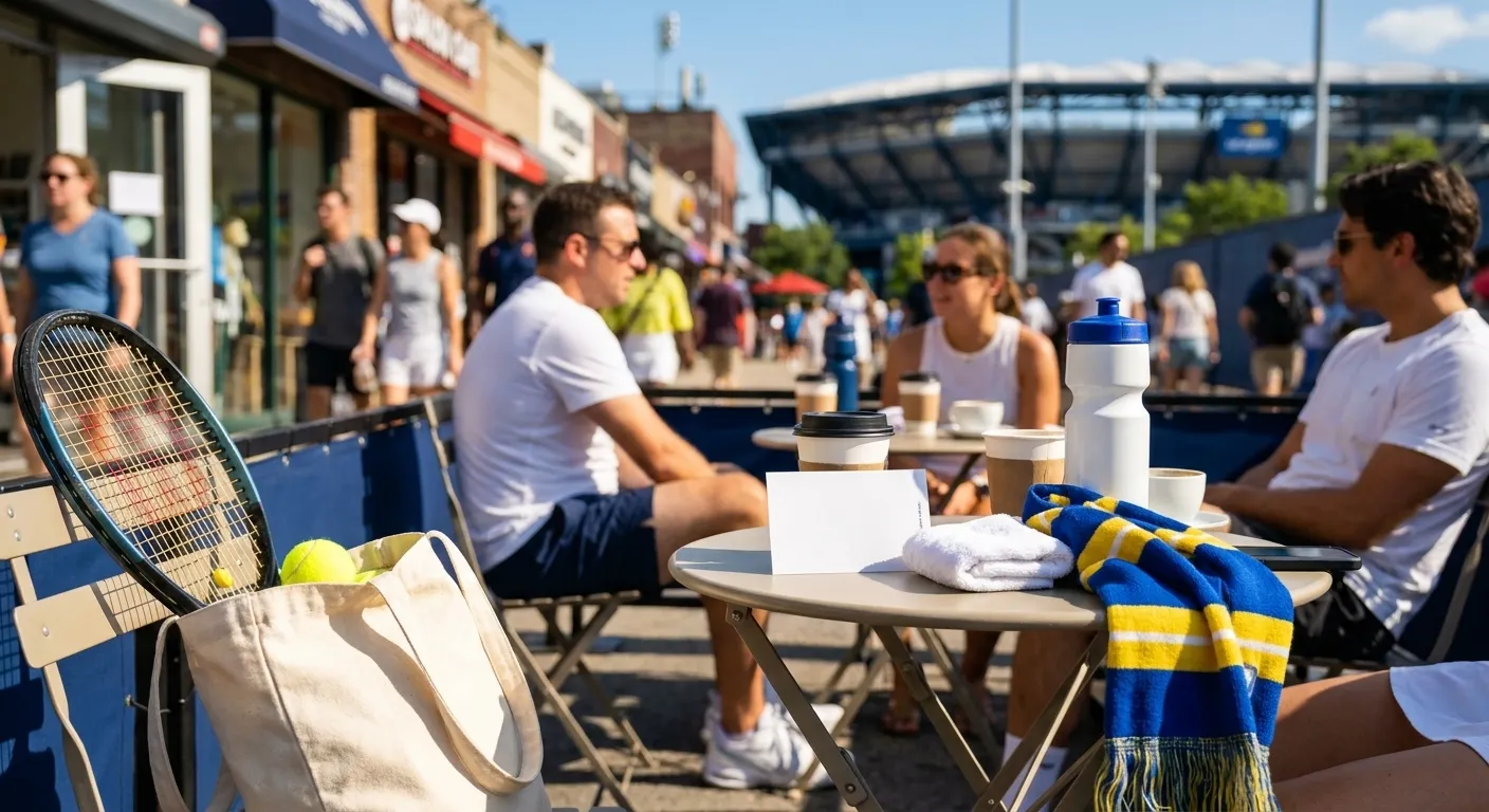 Bright Queens local-life detail for NYCFC Santos Laguna Fan Stops Around US Open 2026.
