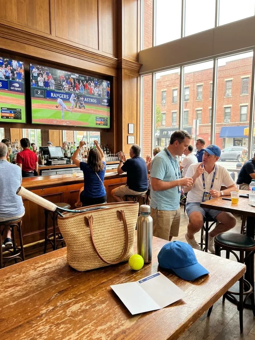 A bright Queens local-life scene connected to Rangers vs Astros Streaming: NYC Hotel Lounges During US Open.