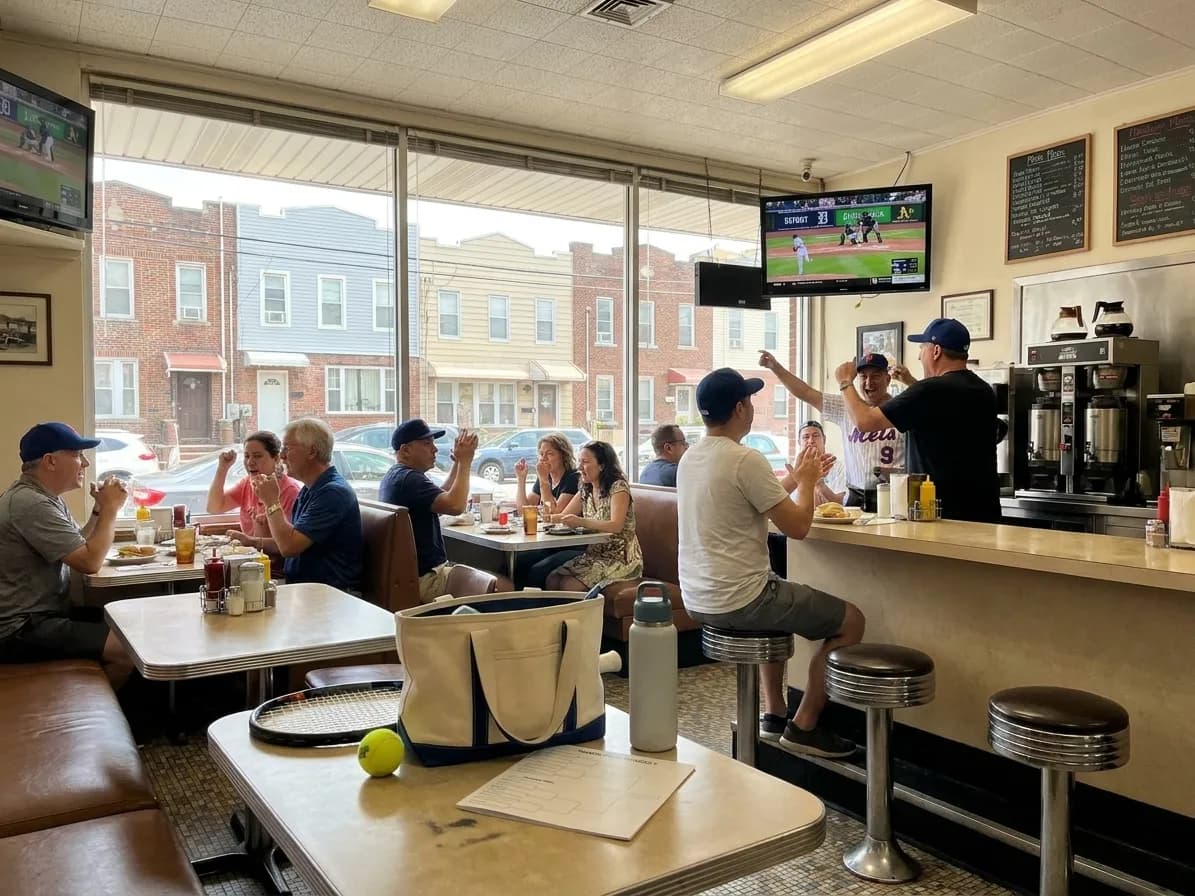 A bright Queens local-life scene connected to Tigers vs Athletics Watch Parties: Queens Diners Near 2026 Open.