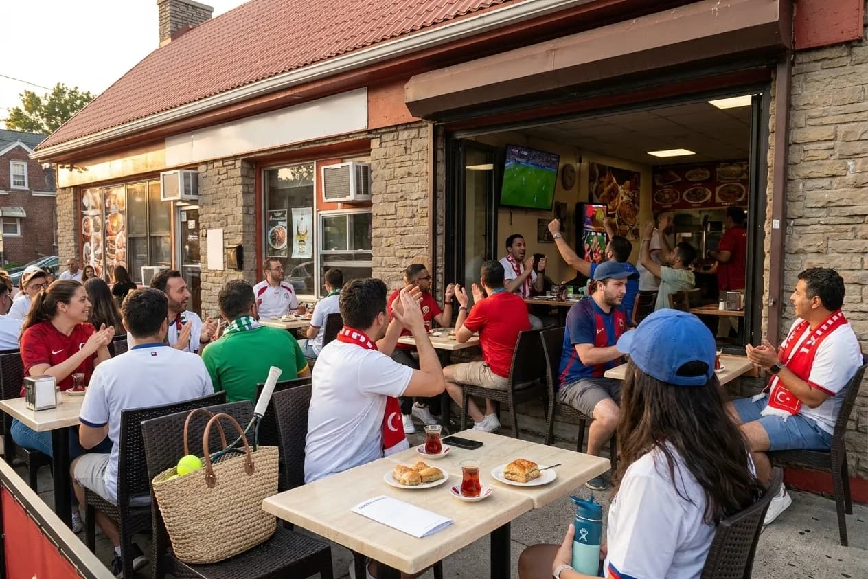 A bright Queens local-life scene connected to Trabzonspor Turkish Coffee Houses Near 2026 US Open Flushing.