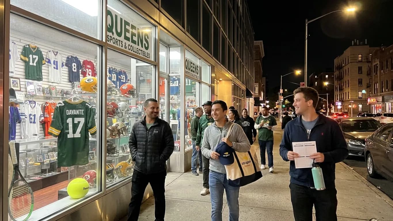 Bright New York local-life cover for Davante Adams Jersey Shops: NYC Sports Memorabilia Near US Open.