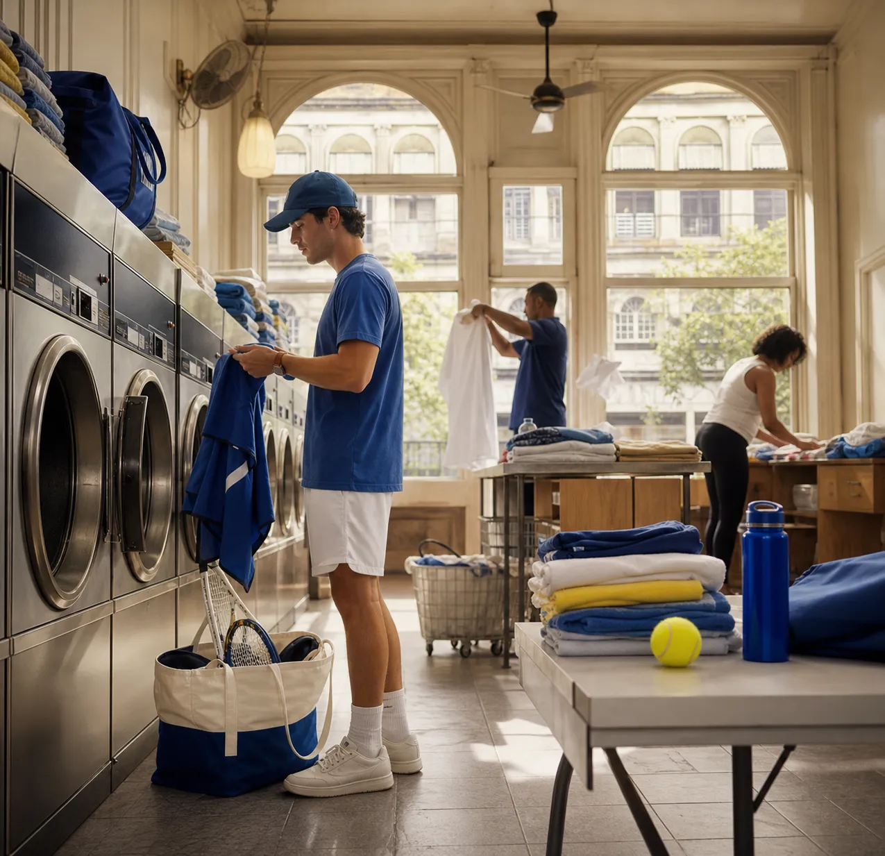 A bright Queens local-life scene connected to Giants vs Rangers Fans Laundromat Routes Near US Open Queens.