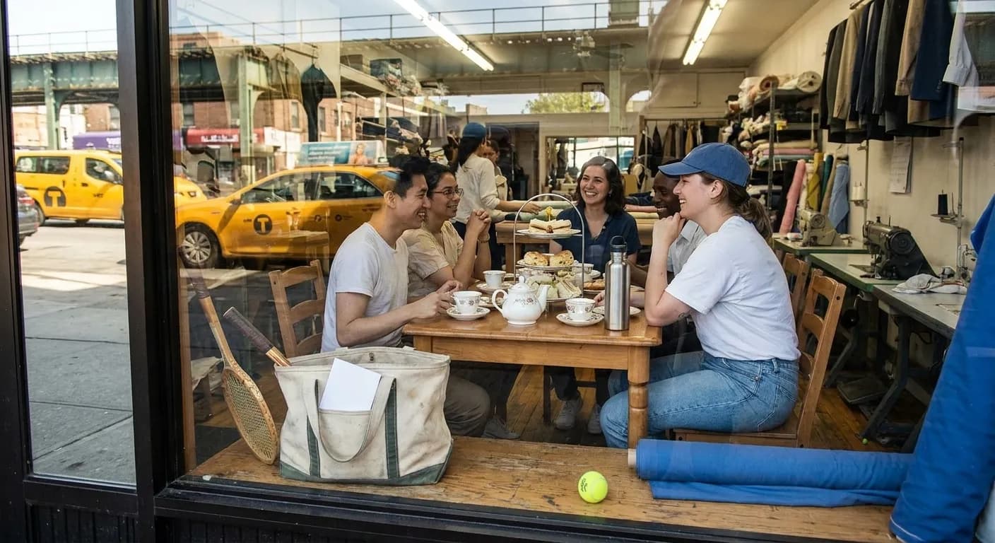 Bright New York local-life cover for Queen Camilla Style British Tea Rooms Near US Open.