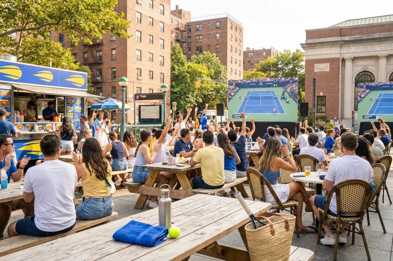 Bright Queens local-life detail for Portland Thorns Boston Legacy Bars During US Open 2026.