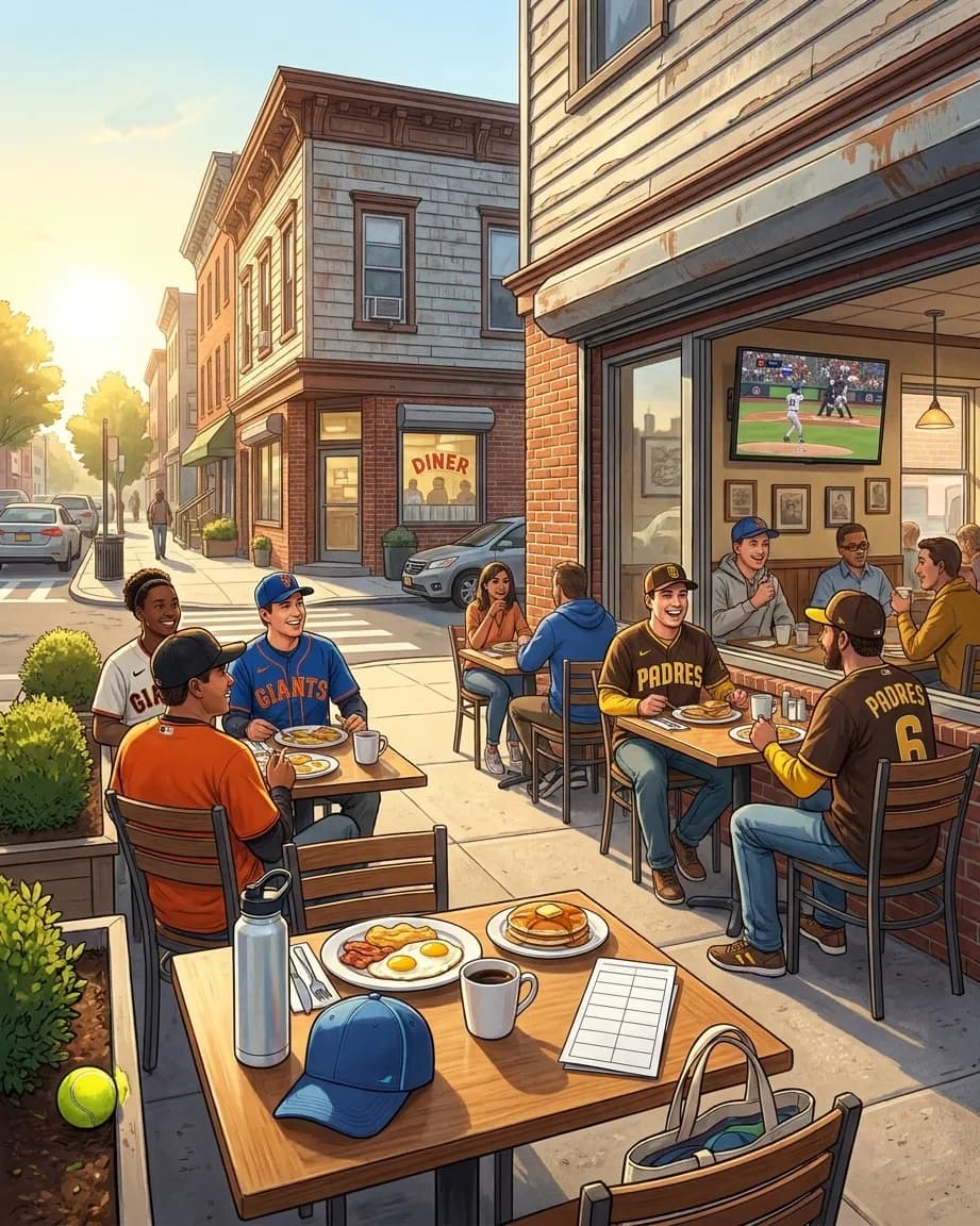 A bright Queens local-life scene connected to Giants vs Padres Fans: NYC West Coast Breakfast Spots Open.