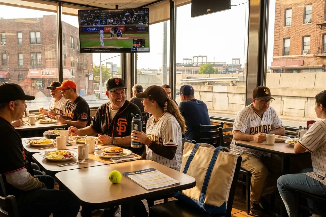 A bright Queens local-life scene connected to Giants vs Padres Fans: NYC West Coast Breakfast Spots Open.