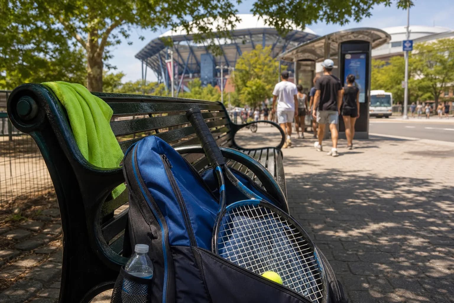 A bright Queens local-life scene connected to Wizards Beyond Waverly Place Near US Open 2026: Shade-First Park Benches Around Corona.