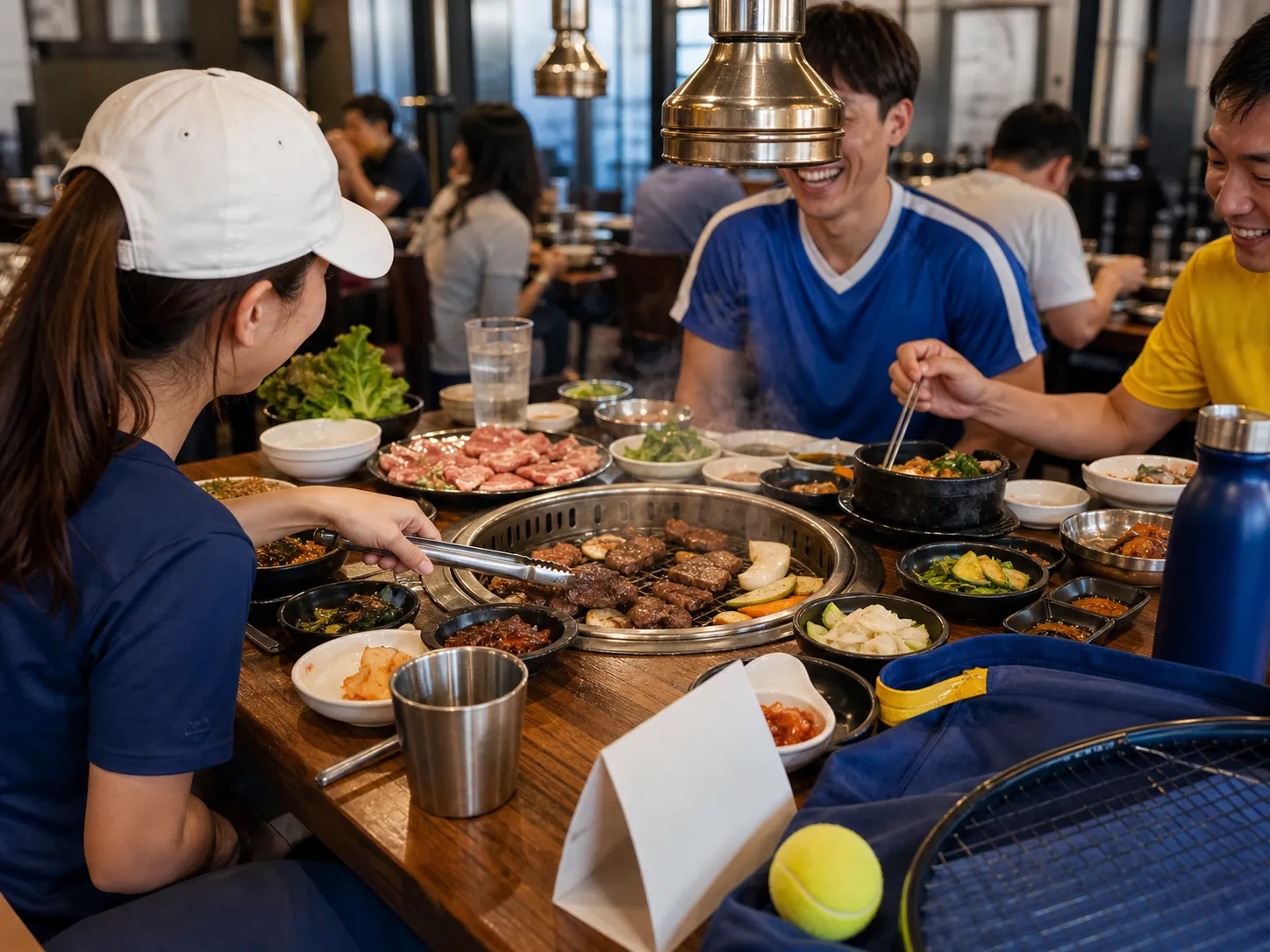 A bright Queens local-life scene connected to K League All Stars vs Man City Korean BBQ US Open.