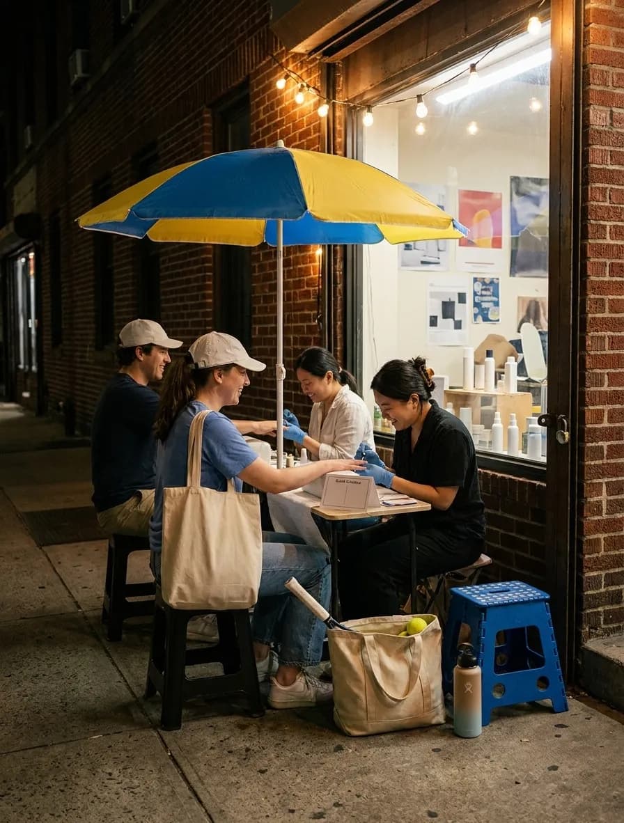 Bright New York local-life cover for Georgina Rodríguez Style Nail Salons Near 2026 US Open.