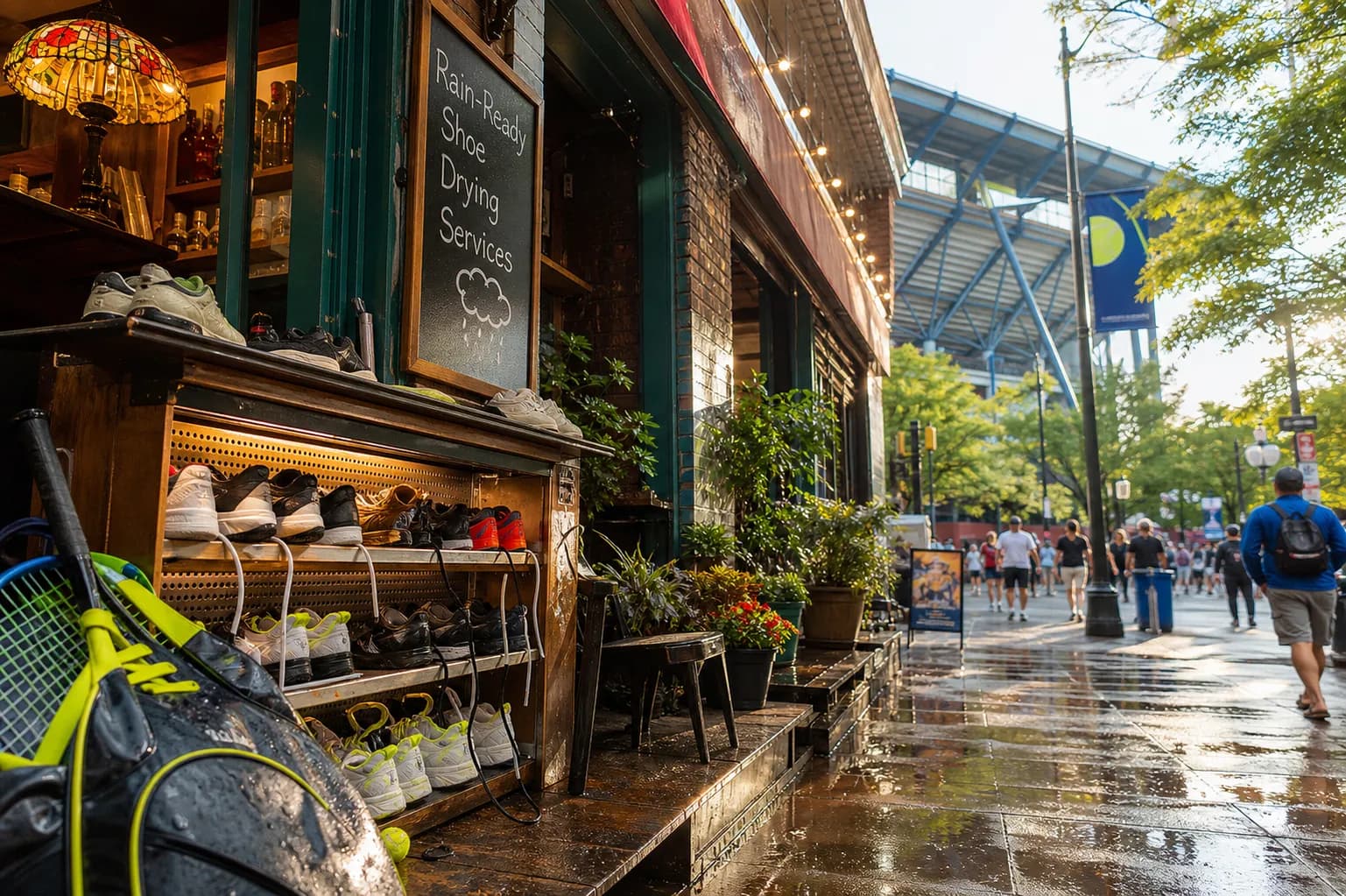 Bright New York local-life cover for Bella Thorne Near US Open 2026: Rain-Ready Shoe Drying Services Near The Venue.