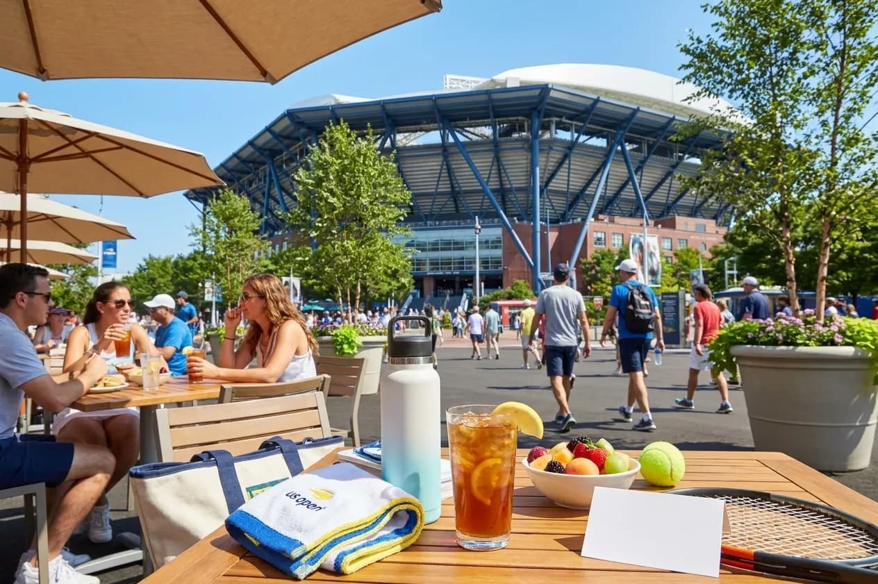Bright realistic US Open 2026 local-life cover for Heat Advisory Cooling Stops Near US Open 2026 Courts.