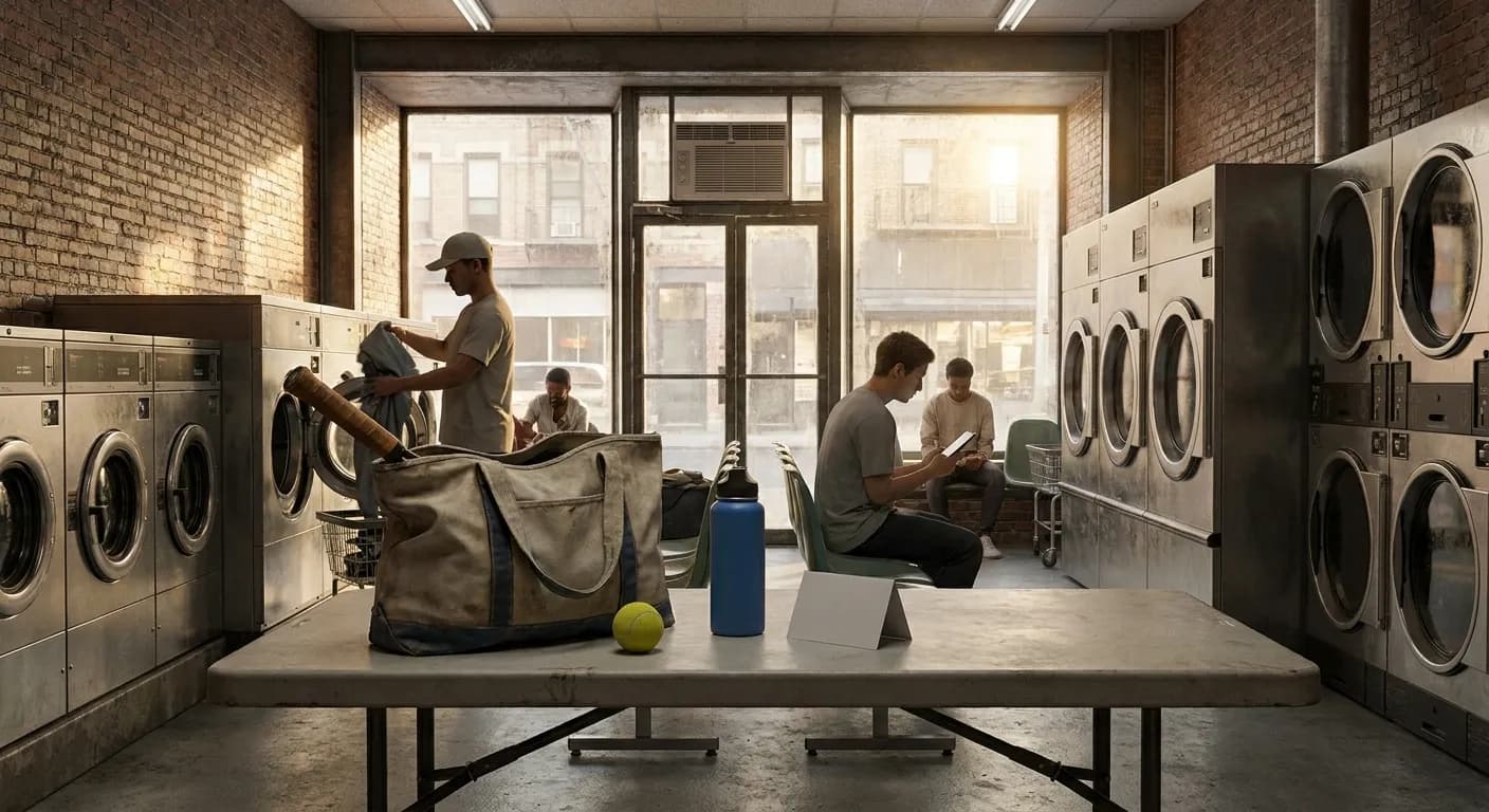 A bright Queens local-life scene connected to Javier Assad Cubs Fans Laundromat Routes Near US Open.