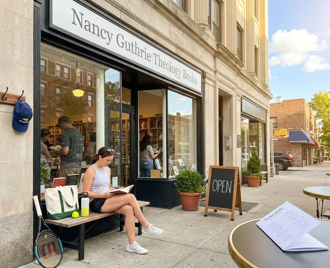 A bright Queens local-life scene connected to Nancy Guthrie Theology Books: NYC Religious Bookstores Near US Open.