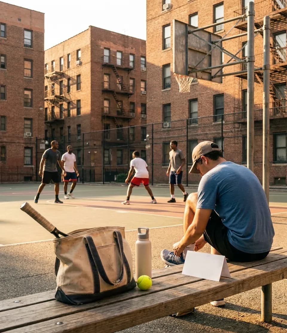 A bright Queens local-life scene connected to Troy Melton Basketball Training Courts Near 2026 US Open.