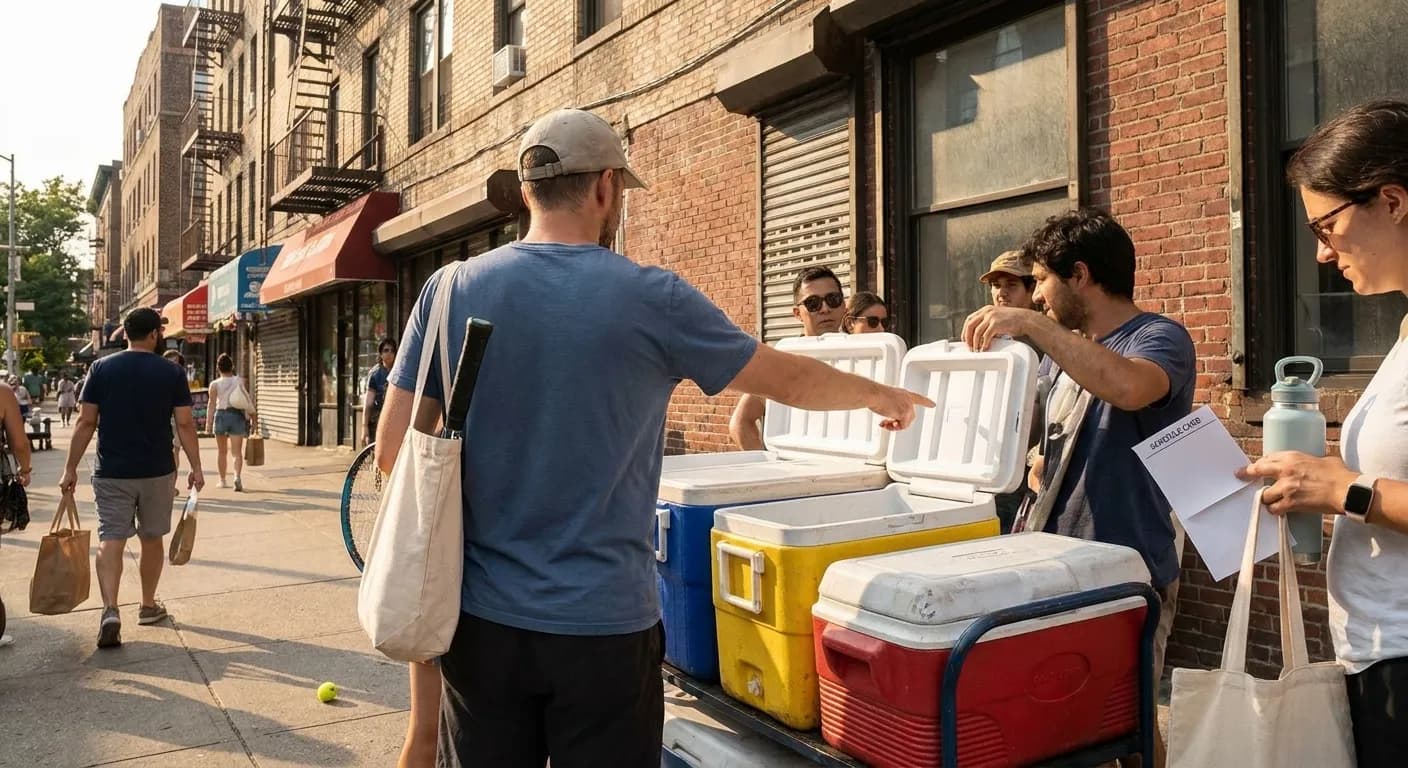A bright Queens local-life scene connected to Columbus vs Atlas Futbol Picnic Supplies Near US Open.