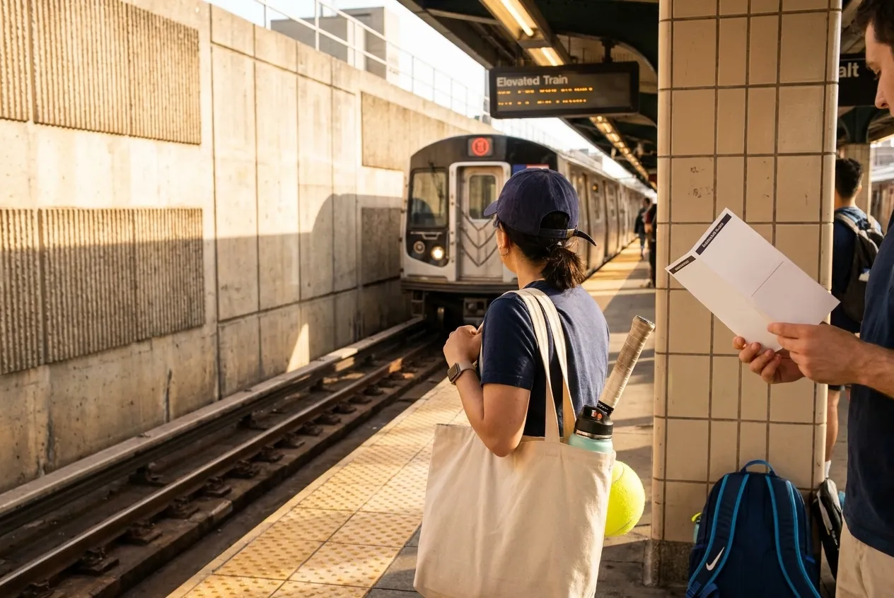 A bright Queens local-life scene connected to Marlins vs Mets Crosstown: Queens Subway Routes to US Open.