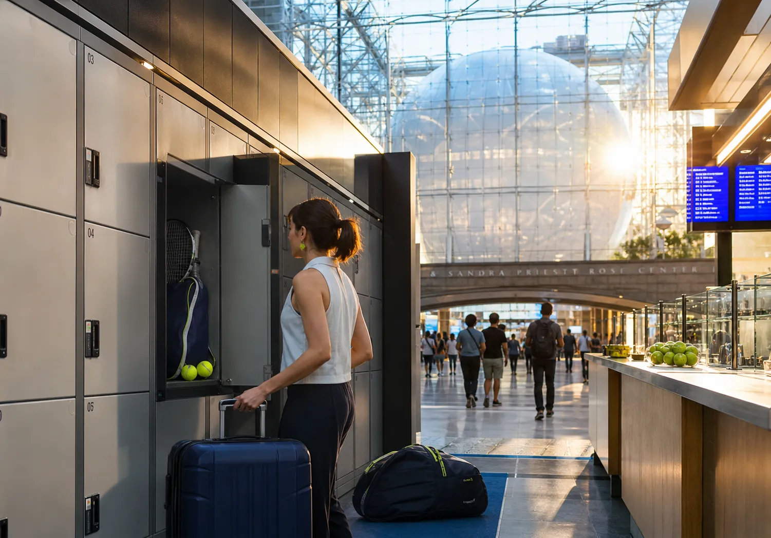 A bright Queens local-life scene connected to Braves Near US Open 2026: Airport Luggage Lockers For Evening Ticket Holders.