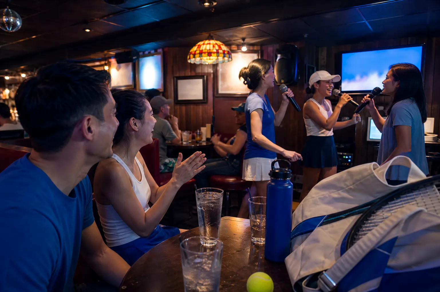 A bright Queens local-life scene connected to Olivia Rodrigo Fans Karaoke Rooms Near Queens US Open Venue.