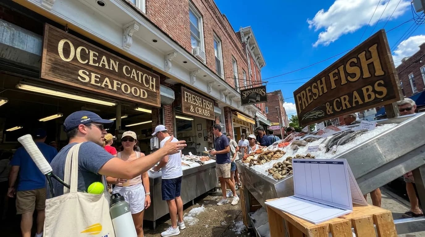 Bright New York local-life cover for Joey Bart Giants Catcher: Queens Seafood Markets Near US Open.